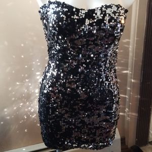 Sexy Black & Silver Sequinned Dress
